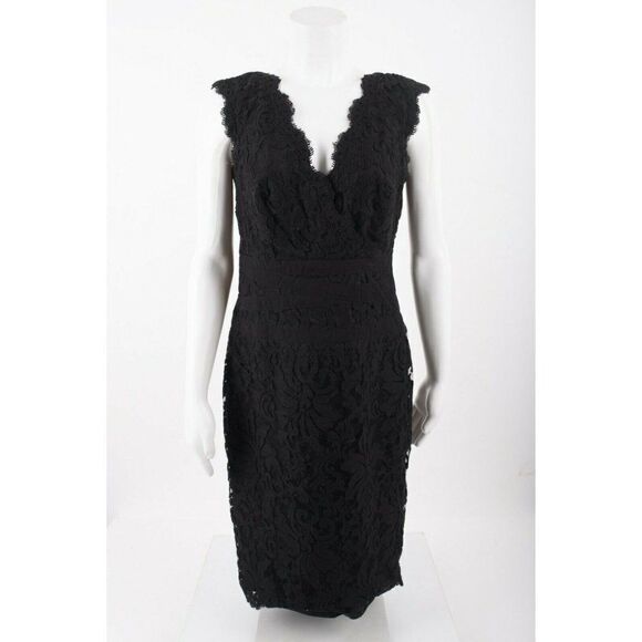 Tadashi Shoji Dresses & Skirts - Tadashi Shoji Womens Lace Cocktail Sheath Dress 10 Black Knee Length Sleeveless